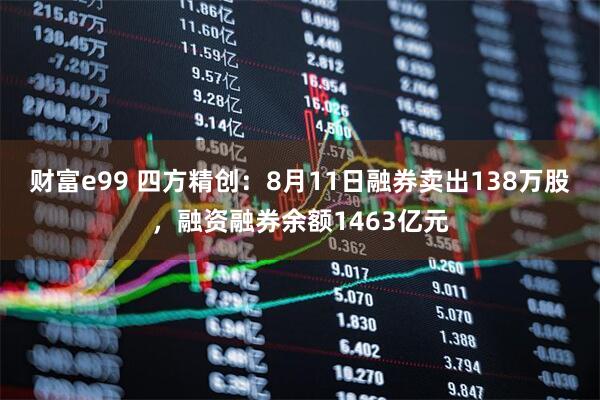 财富e99 四方精创：8月11日融券卖出138万股，融资融券余额1463亿元